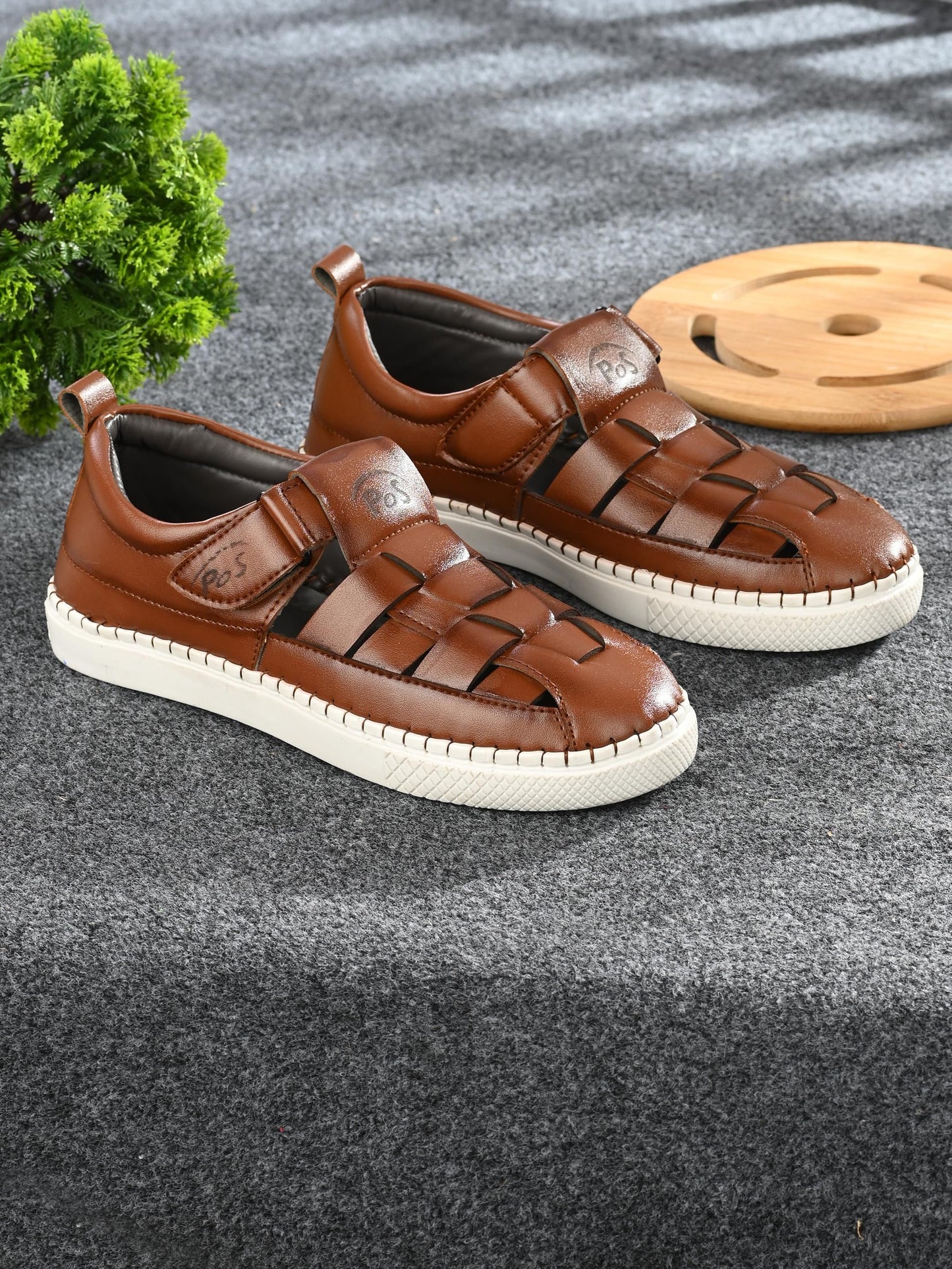 Mens Casual PU Leather Tan Sandal